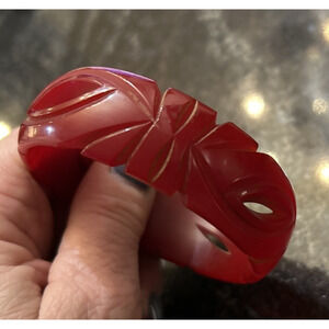 Vintage Red Heavily Carved & Cut Out Bakelite Bangle Bracelet TESTED